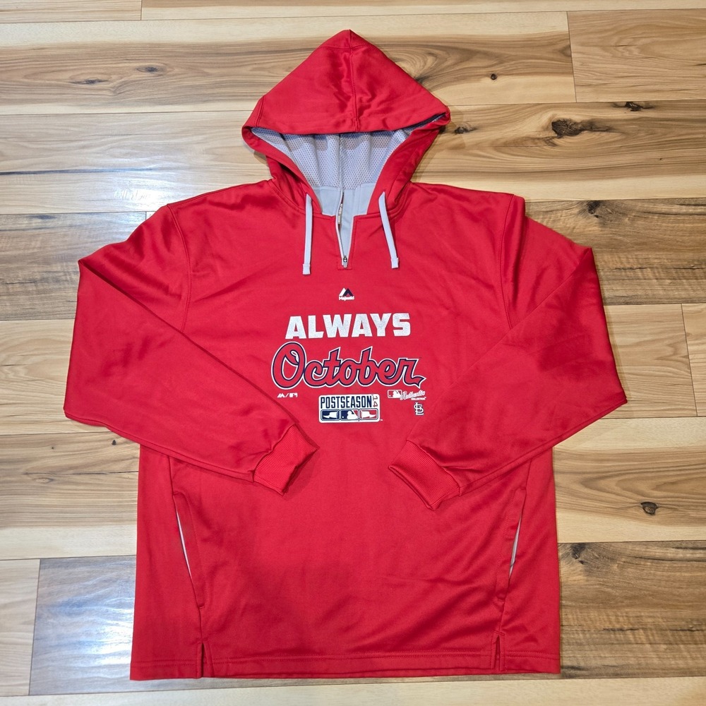 Majestic St Louis Cardinals‎ Hoodie Mens Red XL Always October 2014 Post Season